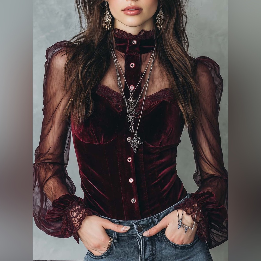 FuTario Burgundy Velvet Top